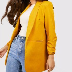 Ruched Sleeve Boohoo Blazer -Mustard / Medium